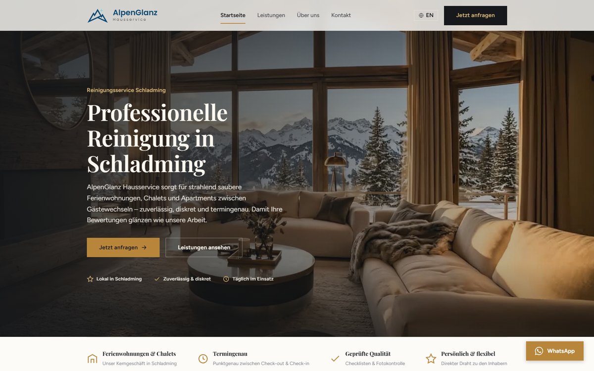 AlpenGlanz Hausservice — Reinigungsservice-Website in Schladming